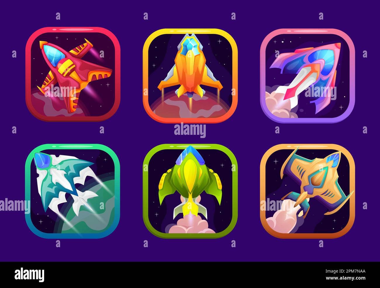 Space game app icons, UI frames and cartoon GUI for mobile application
