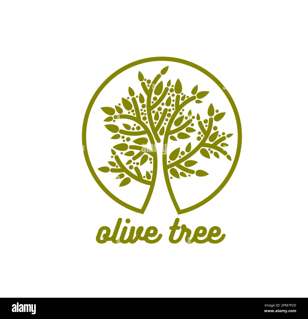 Olive tree symbol for natural bio and organic food, vector icon of