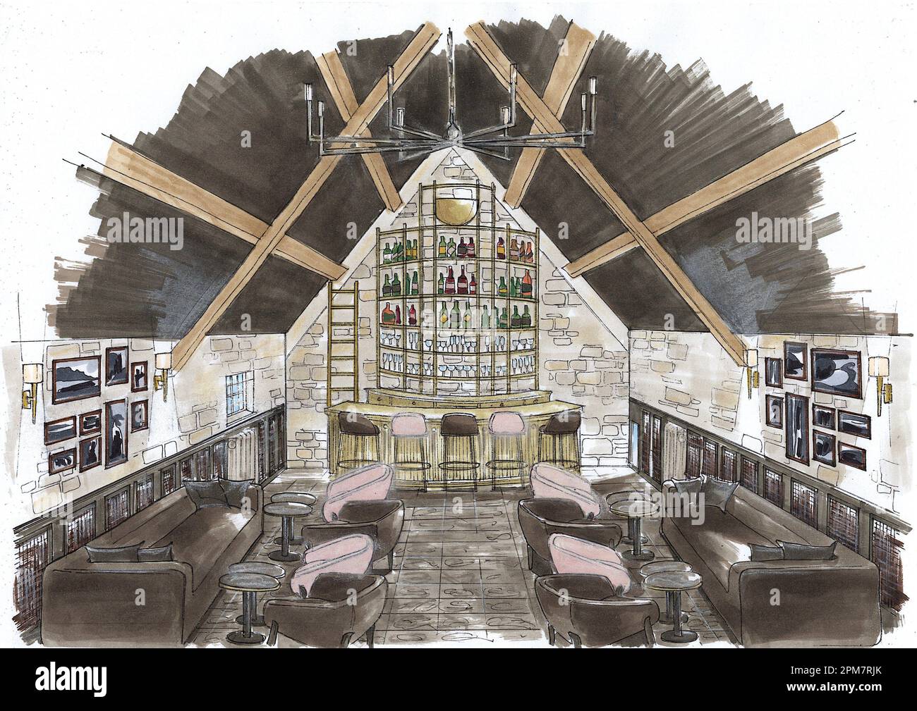 Colour sketch of a modern style bar Stock Photo Alamy