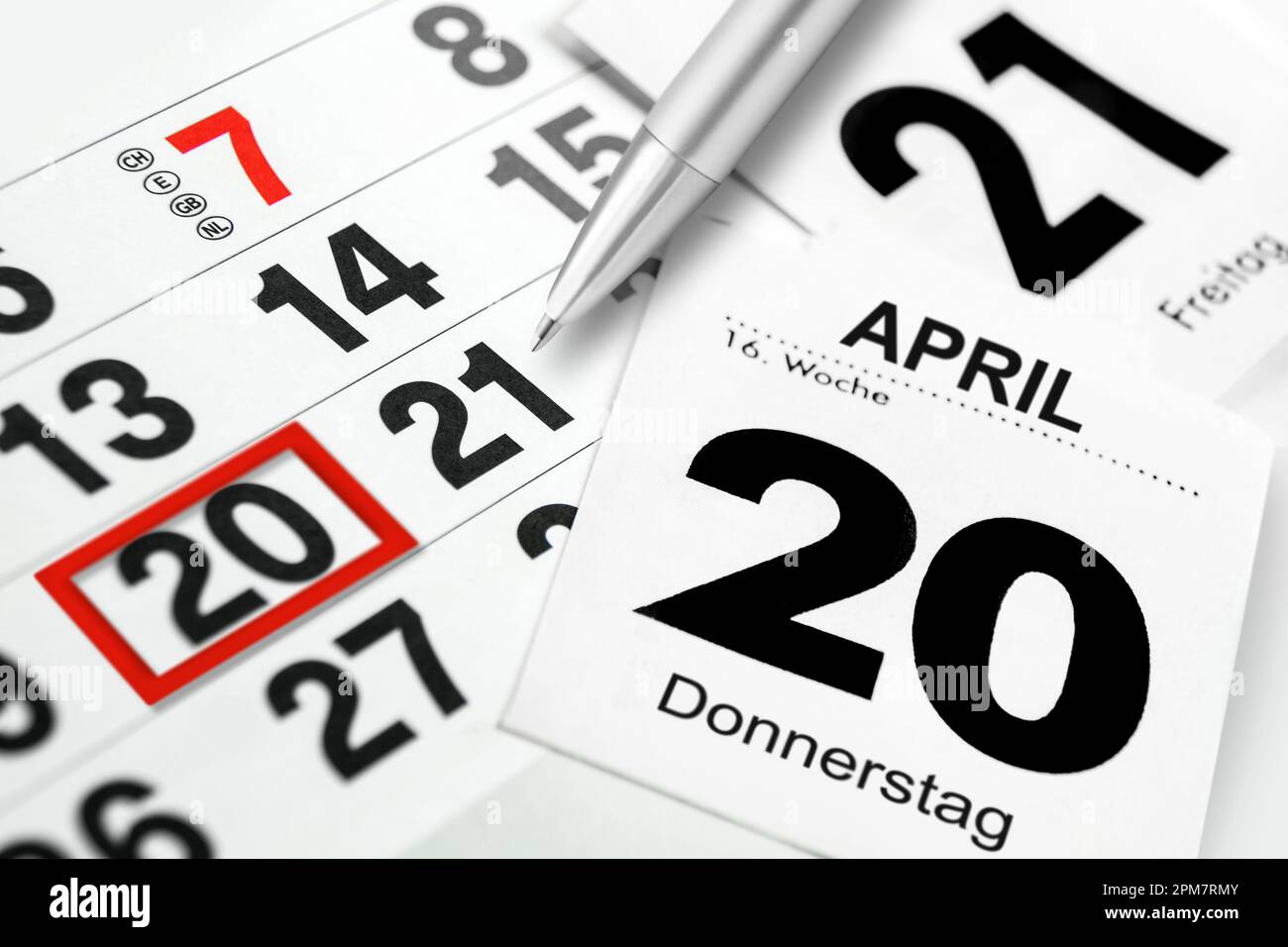 German calendar April 20 and 21  2023  Thursday and Friday Stock Photo