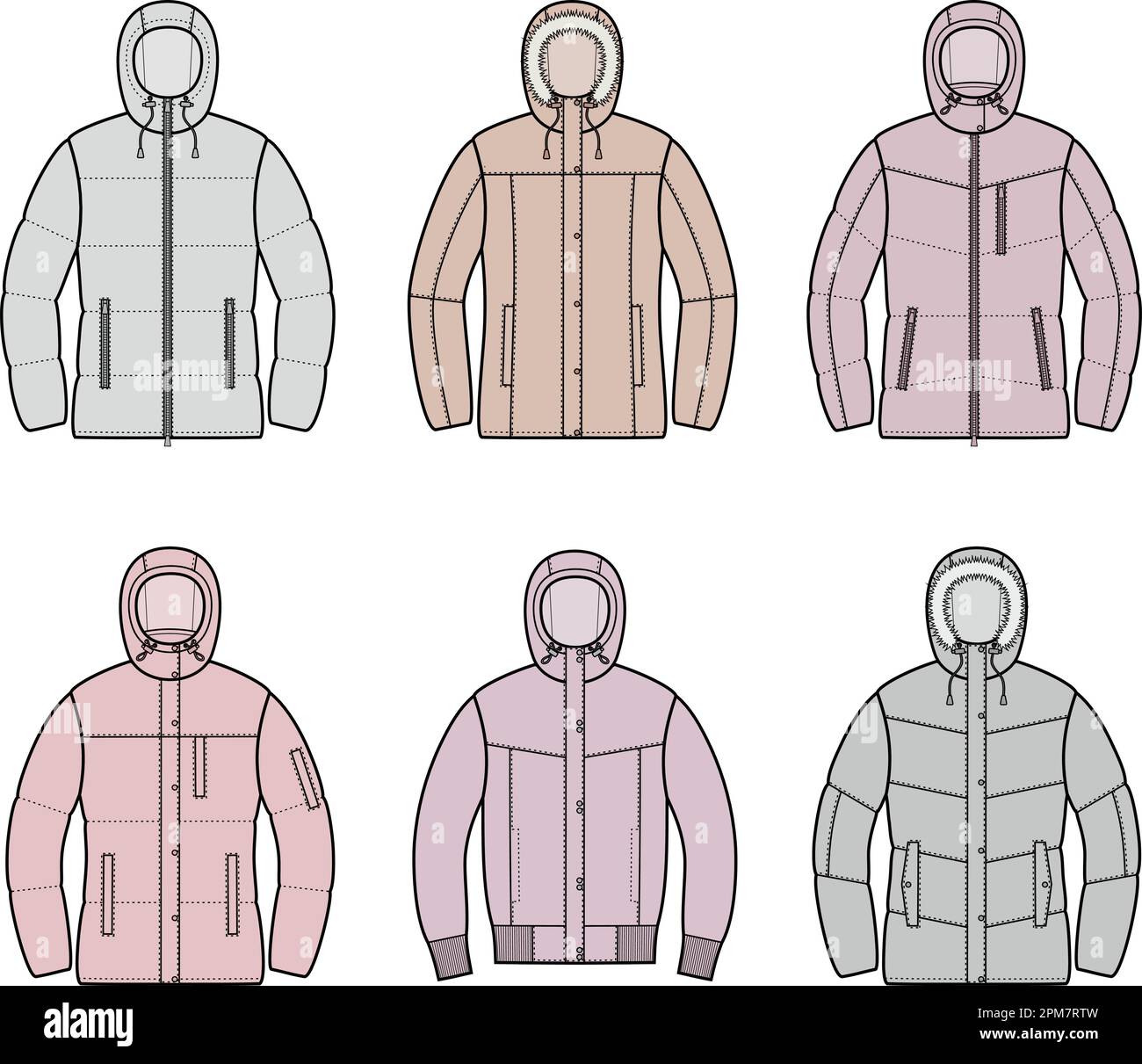Womens winter quilted down jacket. Stock Vector