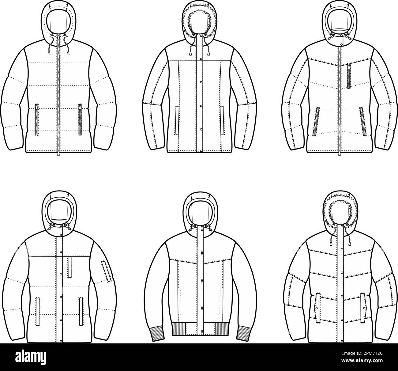 Womens winter quilted down jacket. Stock Vector