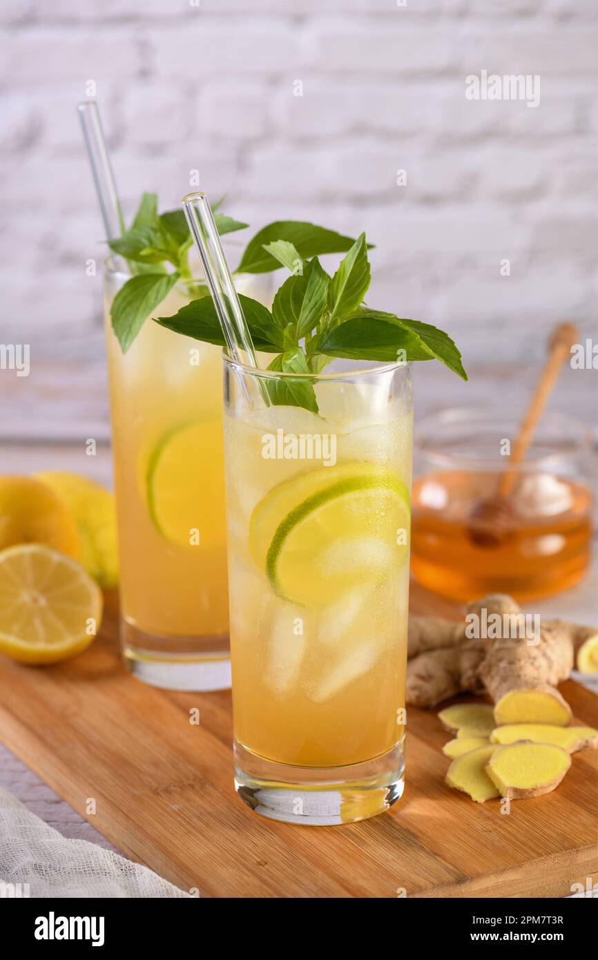 Incredible lavender lemonade. It's sweetened and flavored with homemade lavender honey syrup to make it healthier and tastier. Refreshing organic non- Stock Photo