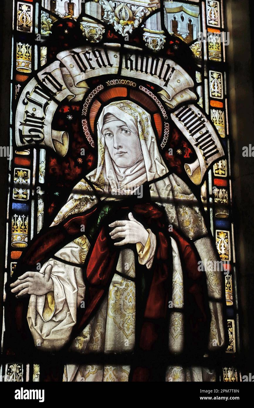 Stained glass window by Percy Bacon & Brothers depicting Naomi, St Mary's Church, Woller, Northumberland Stock Photo