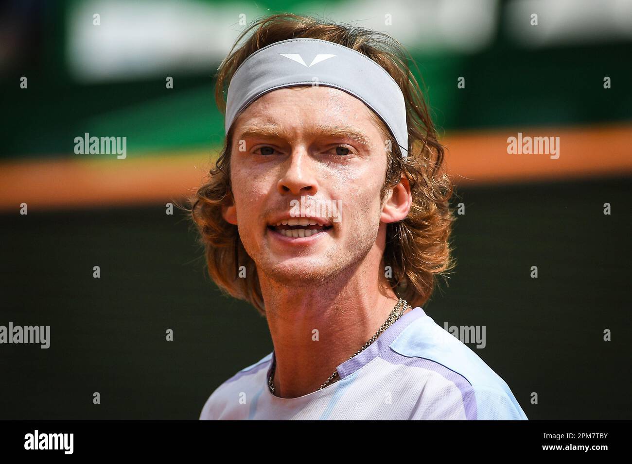 Roquebrune-Cap-Martin, France, France. 11th Apr, 2023. Andrey RUBLEV of Russia during the Day three of Rolex Monte-Carlo Masters 2023, ATP Masters 1000 tennis tournament at Monte-Carlo Country Club on April 11, 2023 in Roquebrune-Cap-Martin, France. (Credit Image: © Matthieu Mirville/ZUMA Press Wire) EDITORIAL USAGE ONLY! Not for Commercial USAGE! Stock Photo