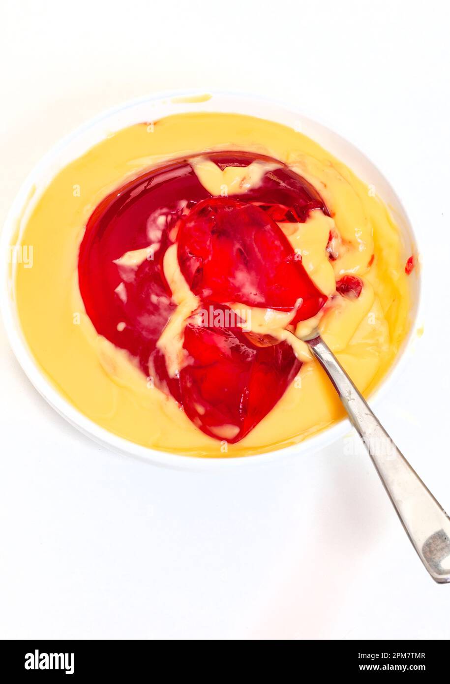 jelly and custard in glass cup isolated on white Stock Photo