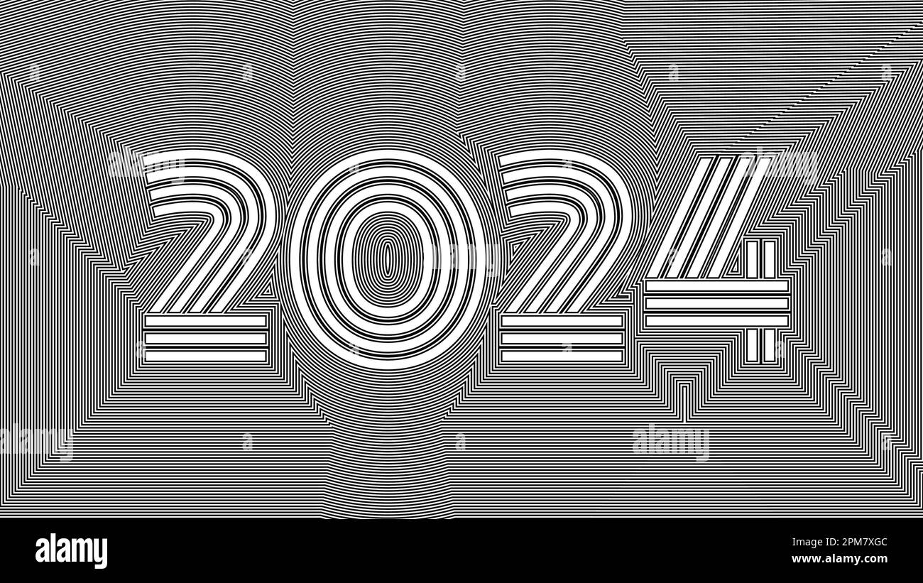 2024 New Year card. Geometric Black and white optical illusion calendar