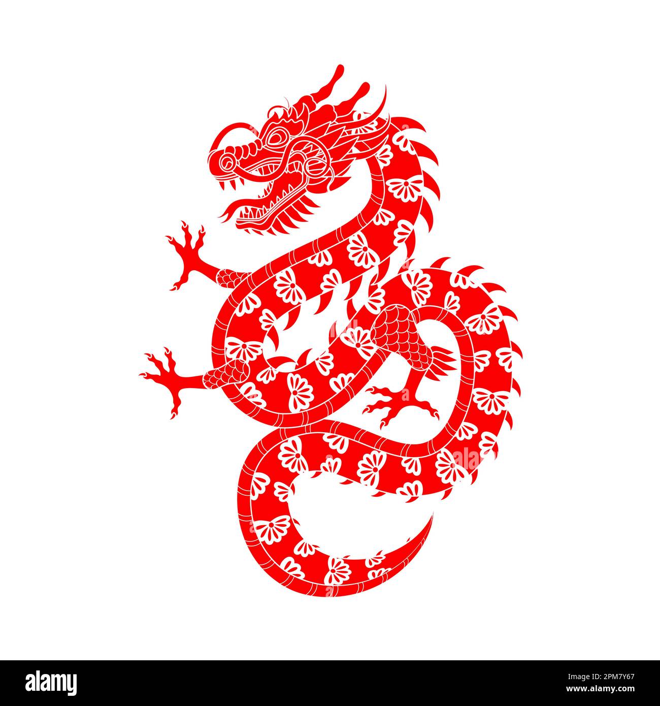 Traditional white red chinese dragon. 2025 Zodiac sign. Vector