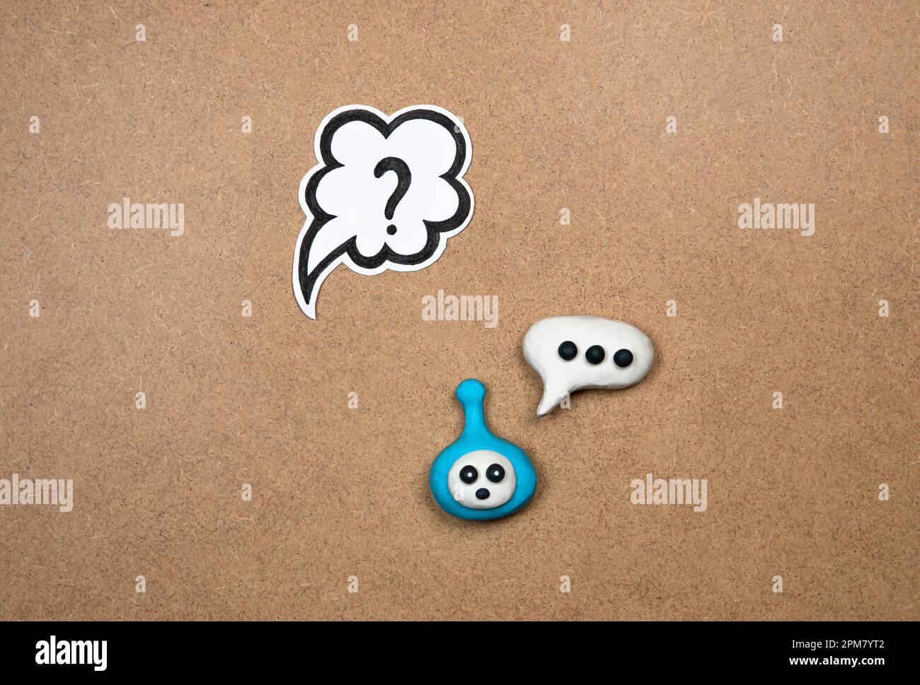 Bot with speech bubble, concept of chatting with bot. Asking question to AI, chat GTP. Question mark and bot representation ready to work. Stock Photo