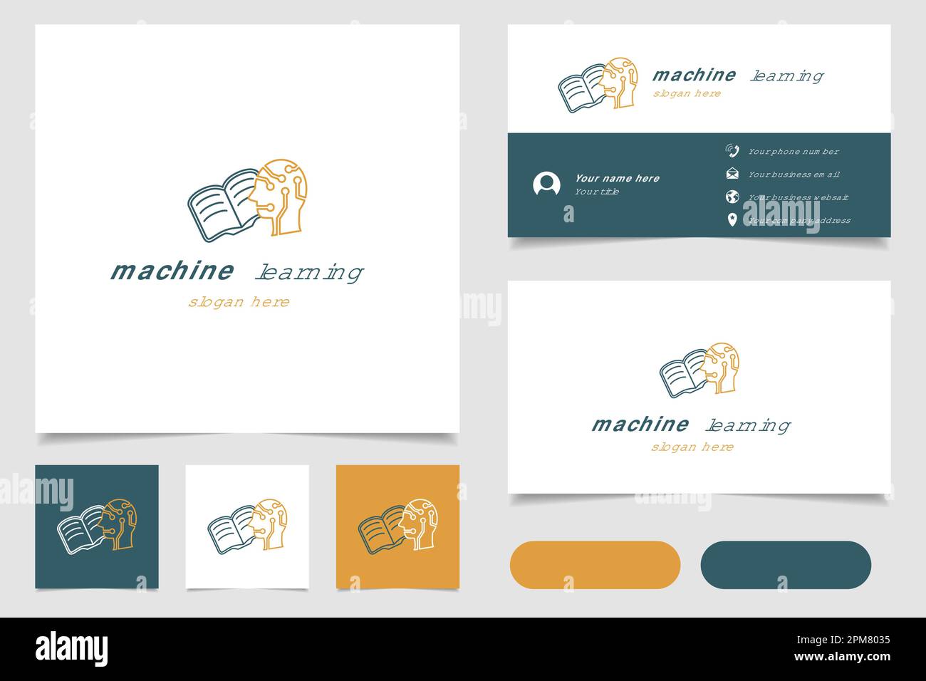 Machine learning logo design with editable slogan. Branding book and ...