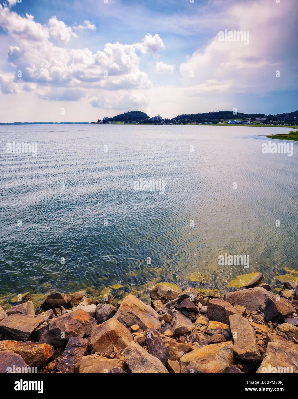 strbske pleso water reserve. popular vacation place in slovakia. countryside landscape in summer. vacation season Stock Photo
