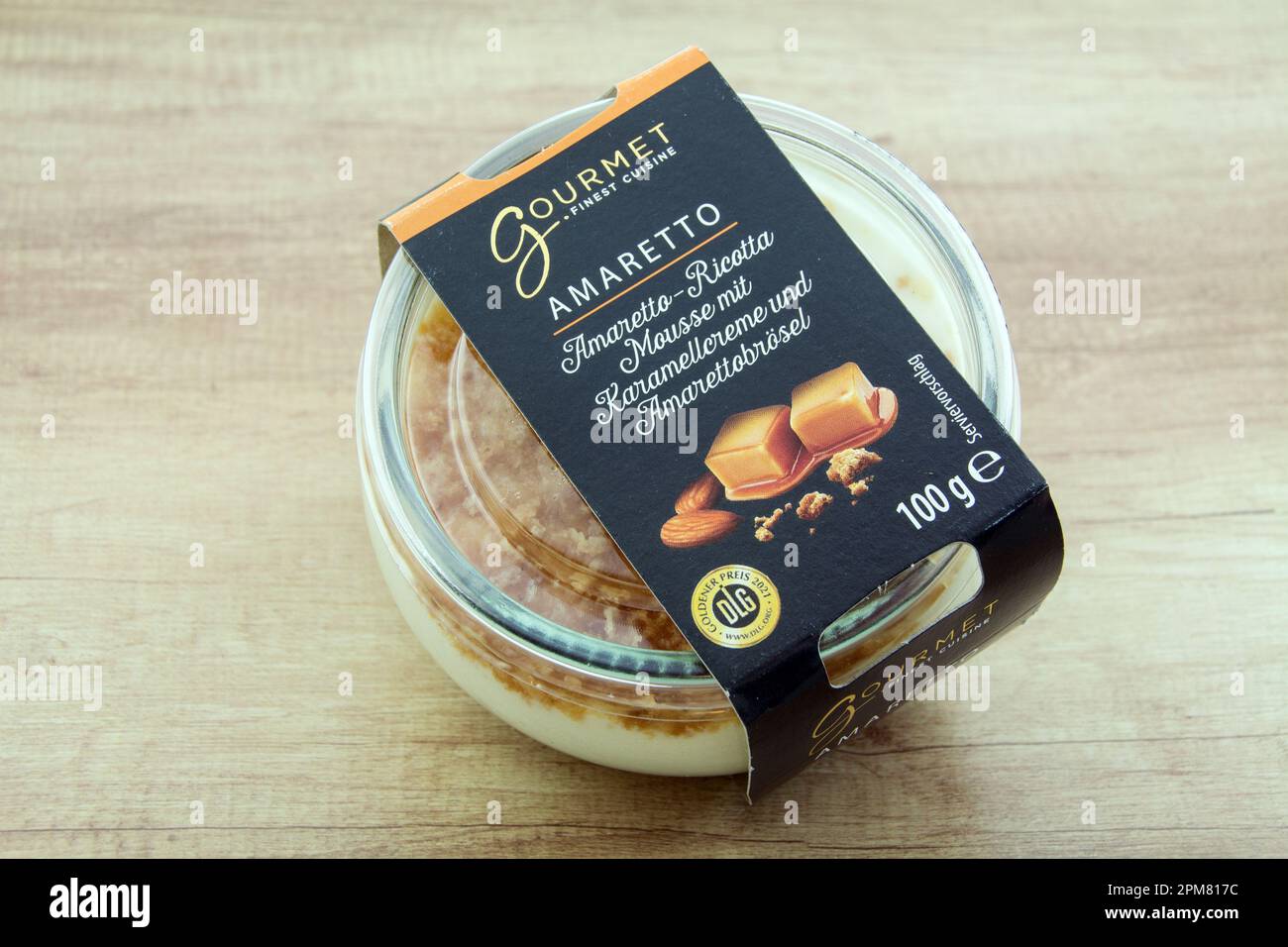 Gourmet Amaretto Ricotta Mousse Karamellcreme Finest Cuisine Dessert Stock Photo