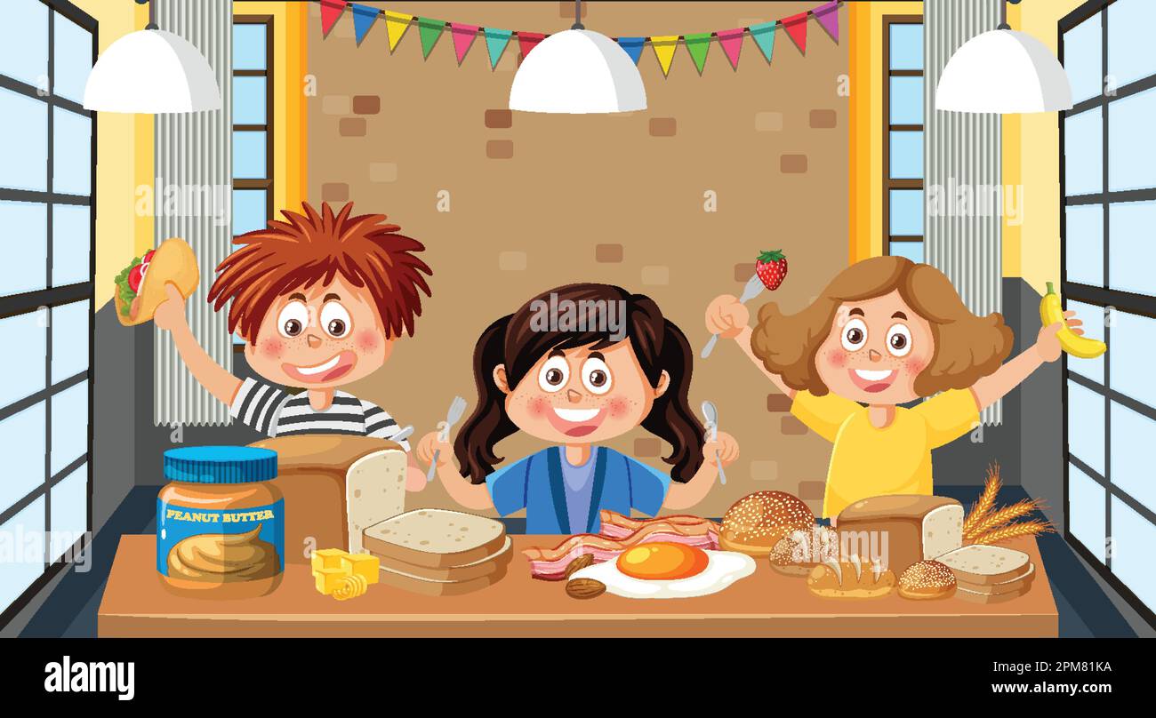 Illustration of Kids in a Canteen Buying and Eating Lunch Stock Vector  Image & Art - Alamy