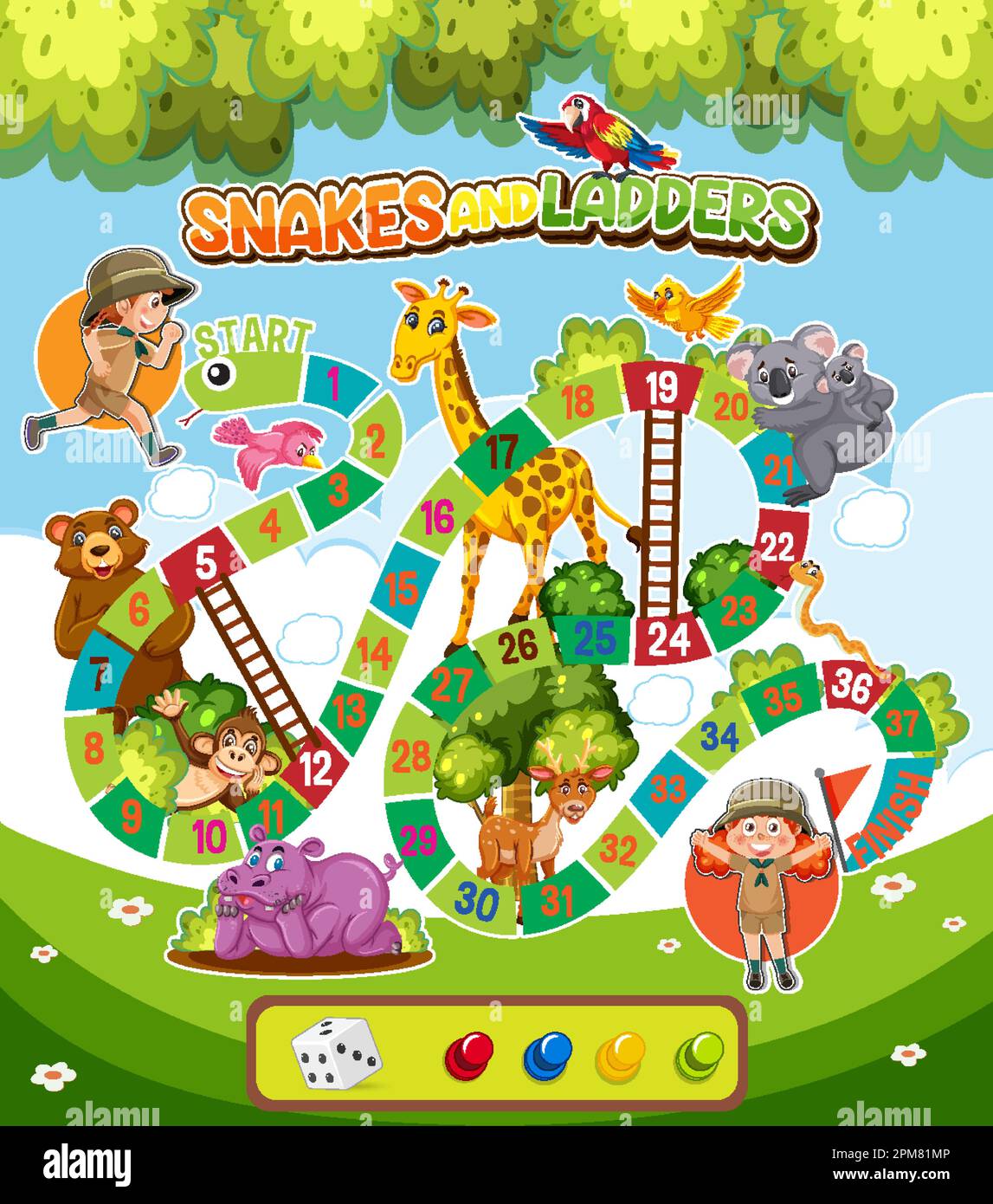 Snake And Ladder Board Game Jungle Theme - Arte vetorial de stock e mais  imagens de Jogo do Ganso - Jogo do Ganso, Cobra, Escada - Objeto  manufaturado - iStock