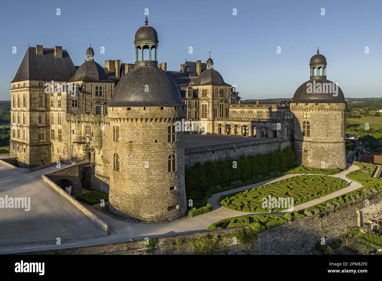 France, Dordogne, Black Perigord, Hautefort, Castle of Hautefort, (aerial view) Stock Photo