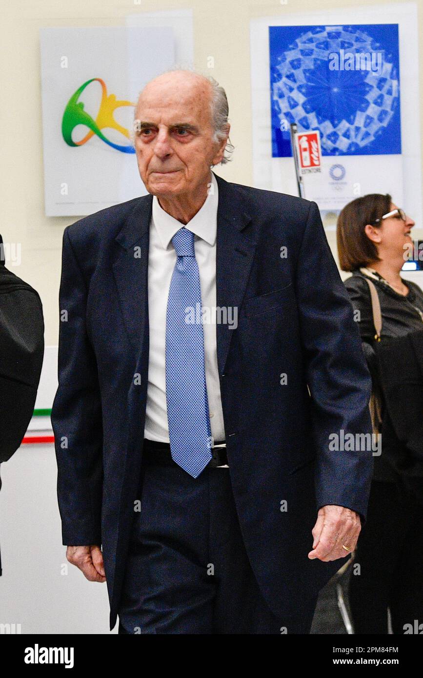 Rome, Italy. 12th Apr, 2023. Mario Pescante during press conference to present the DS Automobiles 80th Italian Open at the Coni Hall of Honor April 12, 2023 in Rome, Italy. Credit: Live Media Publishing Group/Alamy Live News Stock Photo