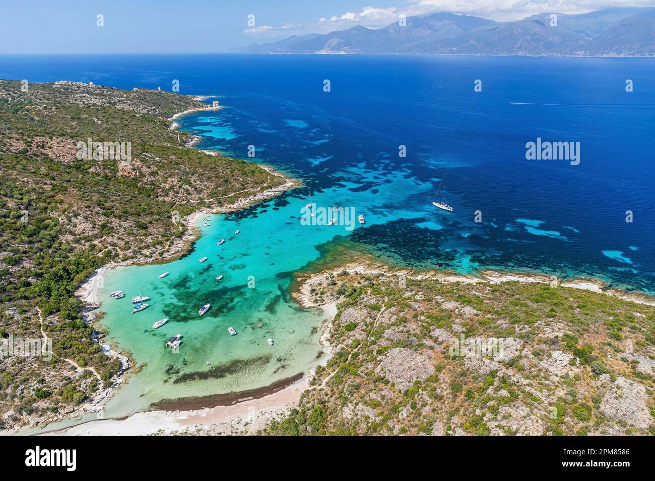 France, Haute Corse, Agriates Desert, Fiume Santu beach (aerial view