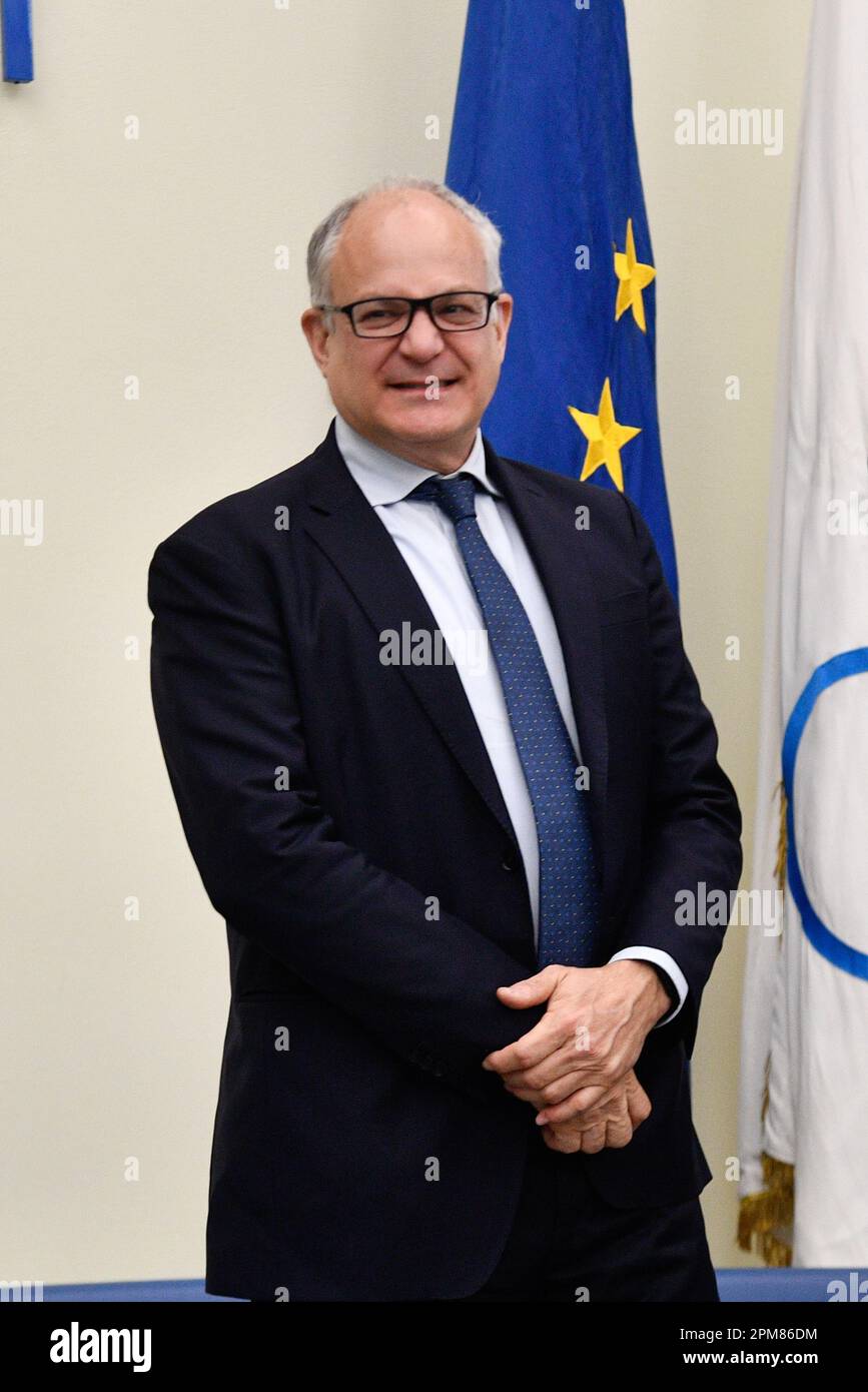 Roberto Gualtieri during press conference to present the DS Automobiles 80th Italian Open at the Coni Hall of Honor April 12, 2023 in Rome, Italy. Stock Photo