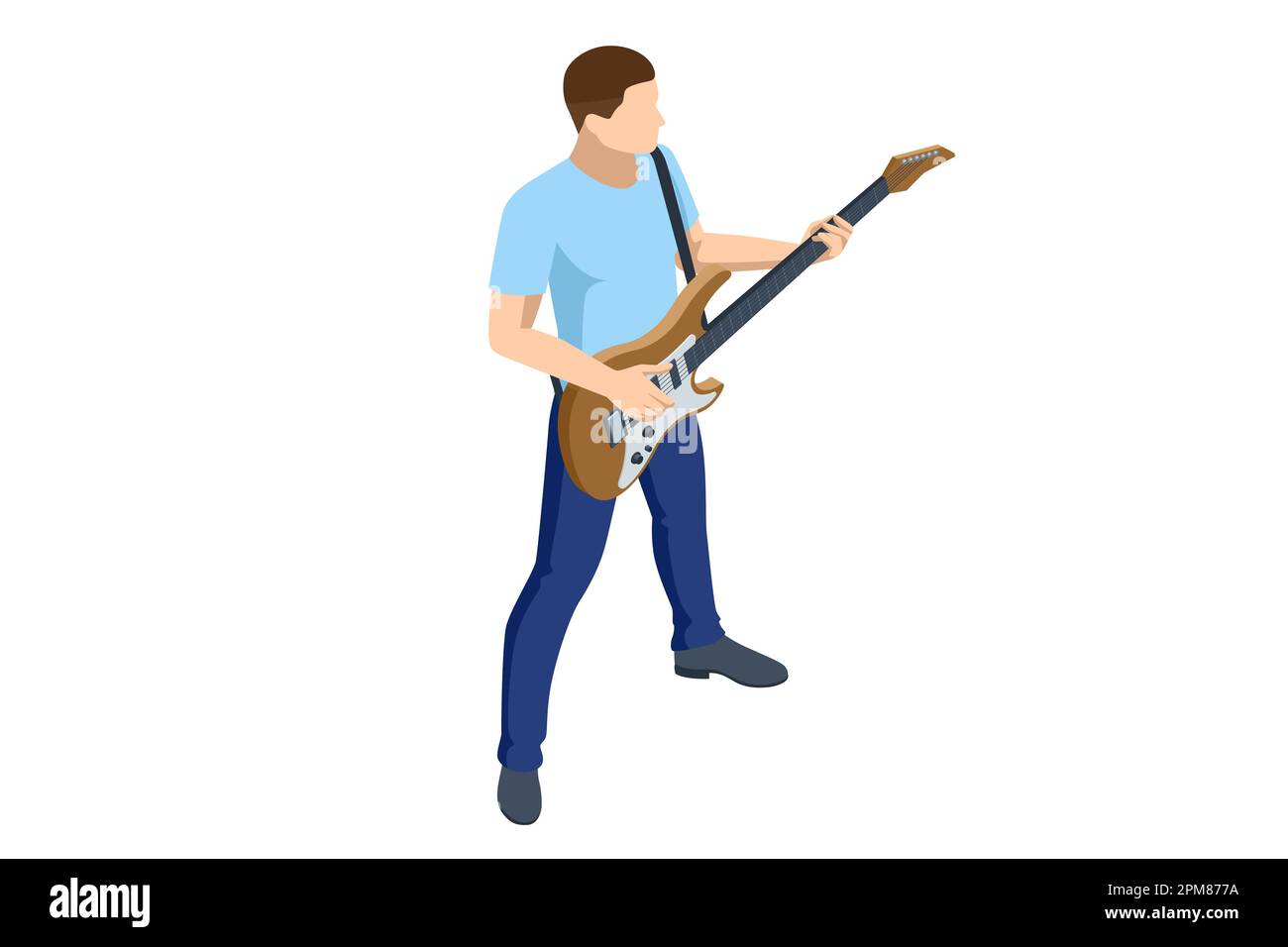 Isometric Realistic Electric Guitar. Man playing an electric guitar