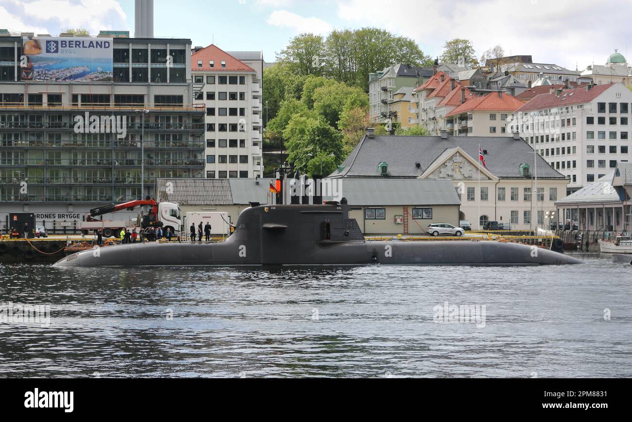 German navy submarine U-36 (S186) docked in Bergen, Norway. Type 212A diesel-electric propulsion, 1st Ubootgeschwader submarines squadron, Bundeswehr Stock Photo