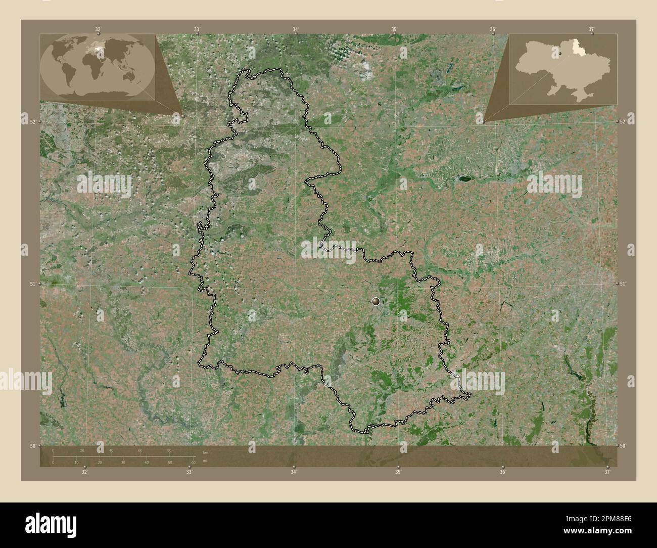 Sumy, region of Ukraine. High resolution satellite map. Corner ...