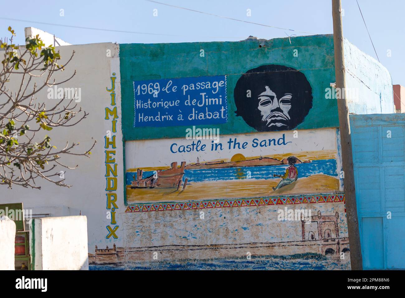 Morocco, High Atlas, Marrakech Safi region, Diabat, frescoes relating the supposed passage of Jimi Hendrix in 1969 Stock Photo
