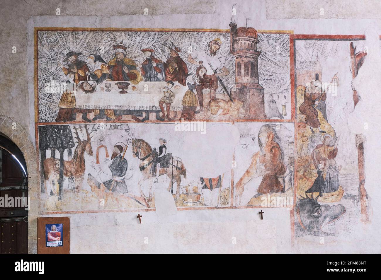 France, Mayenne, Saint Denis d'Anjou, the Saint Denis Church, the frescoes rom the 16th century related to the Golden Legend Stock Photo