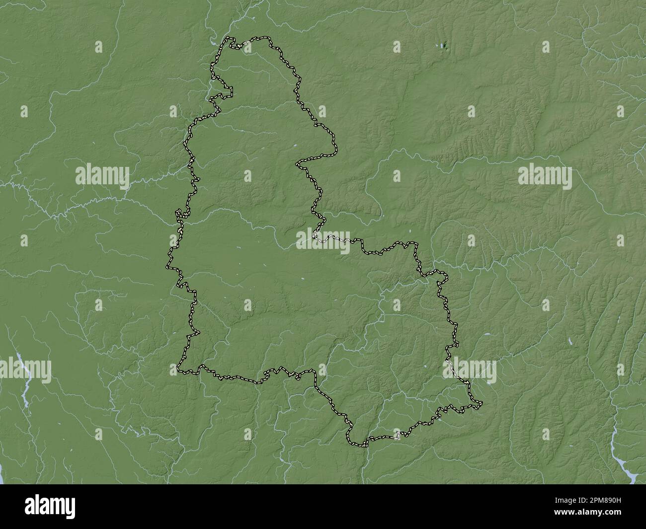 Sumy, region of Ukraine. Elevation map colored in wiki style with lakes ...