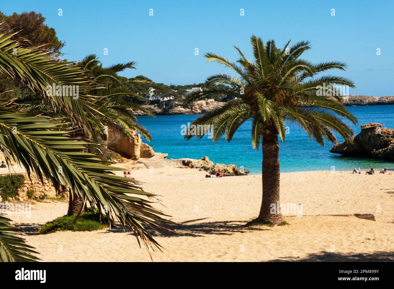 Cala d’Or, Majorca, Balearic Isles, Spain. 29 March, 2023, View on the beach Cala Des Pou , Mallorca Stock Photo