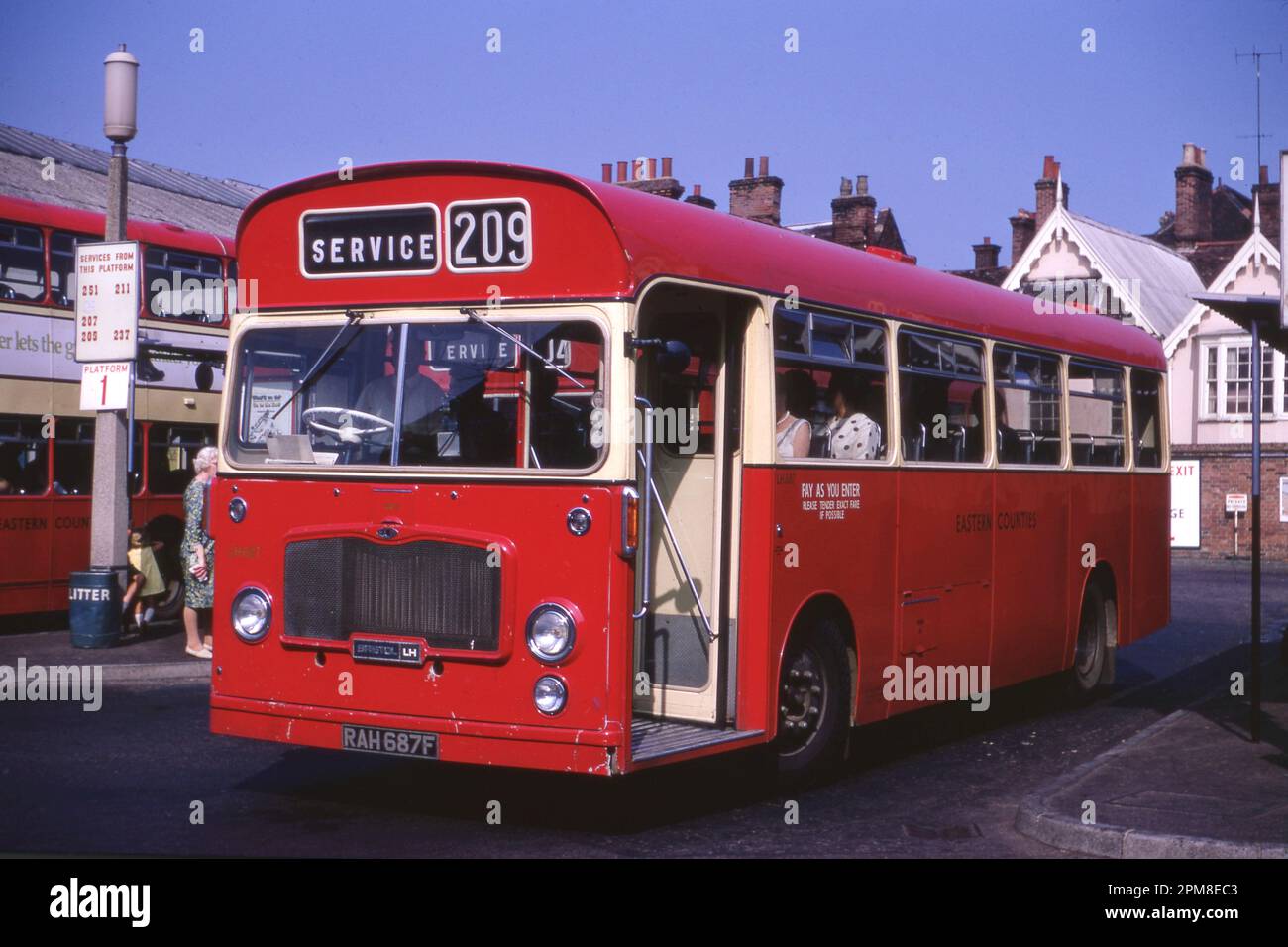 Red Bristol ECW Bus (RAH687F), Ipswich Bus Station, Suffolk 22 July 1969   Photo by The Henshaw Archive Stock Photo
