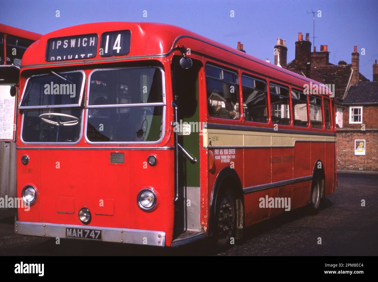 Red Bristol ECW Bus (MAH747) taken at Ipswich Bus Station, 22 July 1969   Photo by The Henshaw Archive Stock Photo