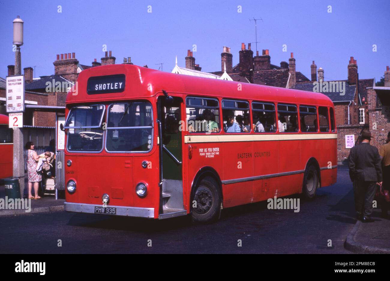 Red Bristol ECW Bus (PHW935) taken at Ipswich Bus Station 22 July 1969   Photo By The Henshaw Archive Stock Photo