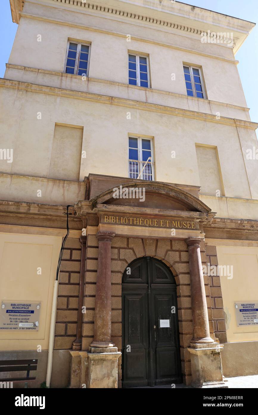 Bibliothèque Municipale and Salle Patrimoniale (Library and Museum), Rue Cardinal Fesch, Ajaccio, Corse-du-Sud, Corsica, France, Mediterranean, Europe Stock Photo