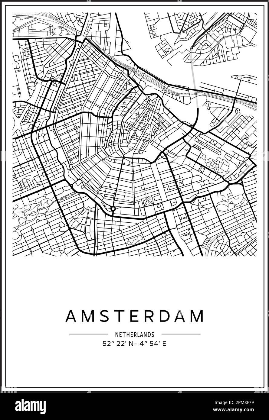 Black and white printable Amsterdam city map, poster design, vector ...