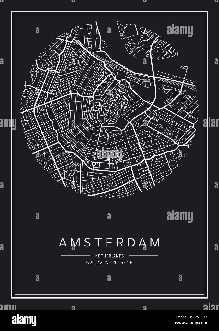 Black and white printable Amsterdam - Black And White Printable Amsterdam City Map Poster Design Vector Illistration 2PM8F87 