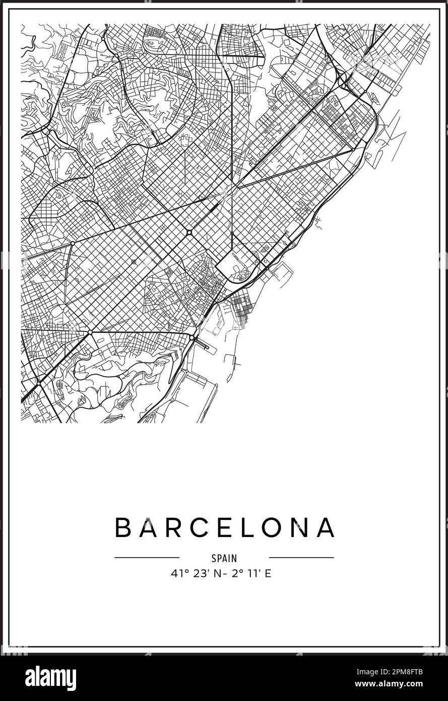 Black And White Printable Barcelona City Map Poster Design Vector 