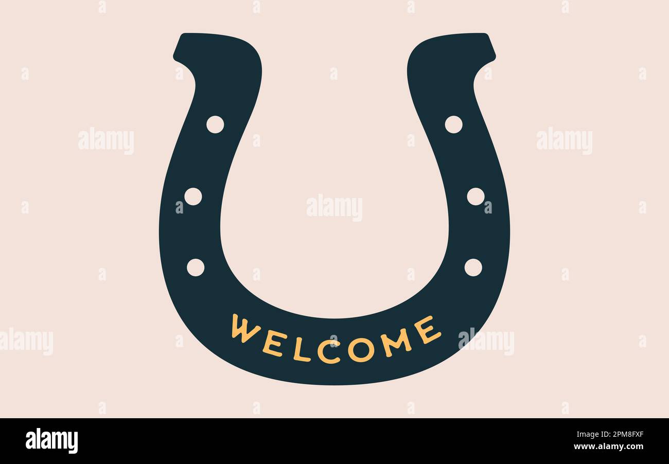 Sign lucky horseshoe. Simple graphic silhouette horseshoe on white