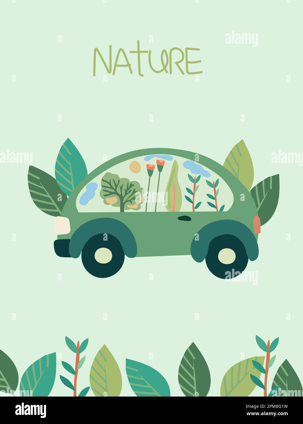 Eco friendly vehicle and green leaves. Earth Day and planet ...