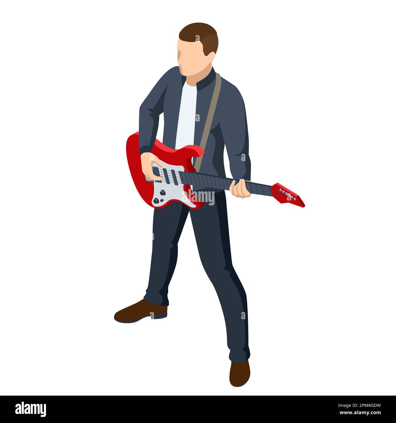 Isometric Realistic Electric Guitar. Man playing an electric guitar isolated on white background Stock Vector