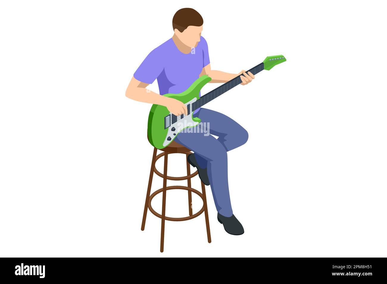 Isometric Realistic Electric Guitar Man Playing An Electric Guitar