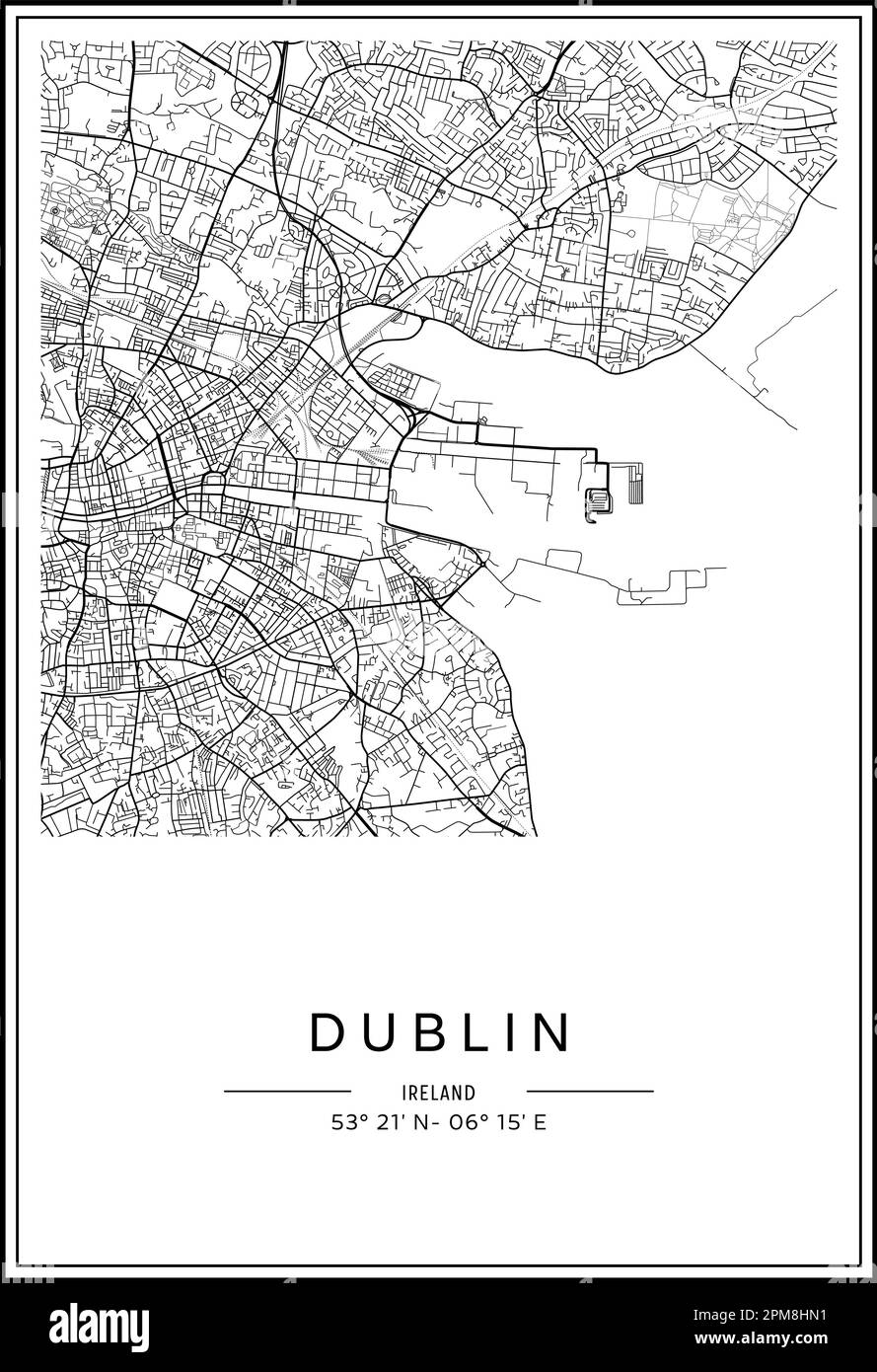 Black and white printable Dublin city map, poster design, vector ...