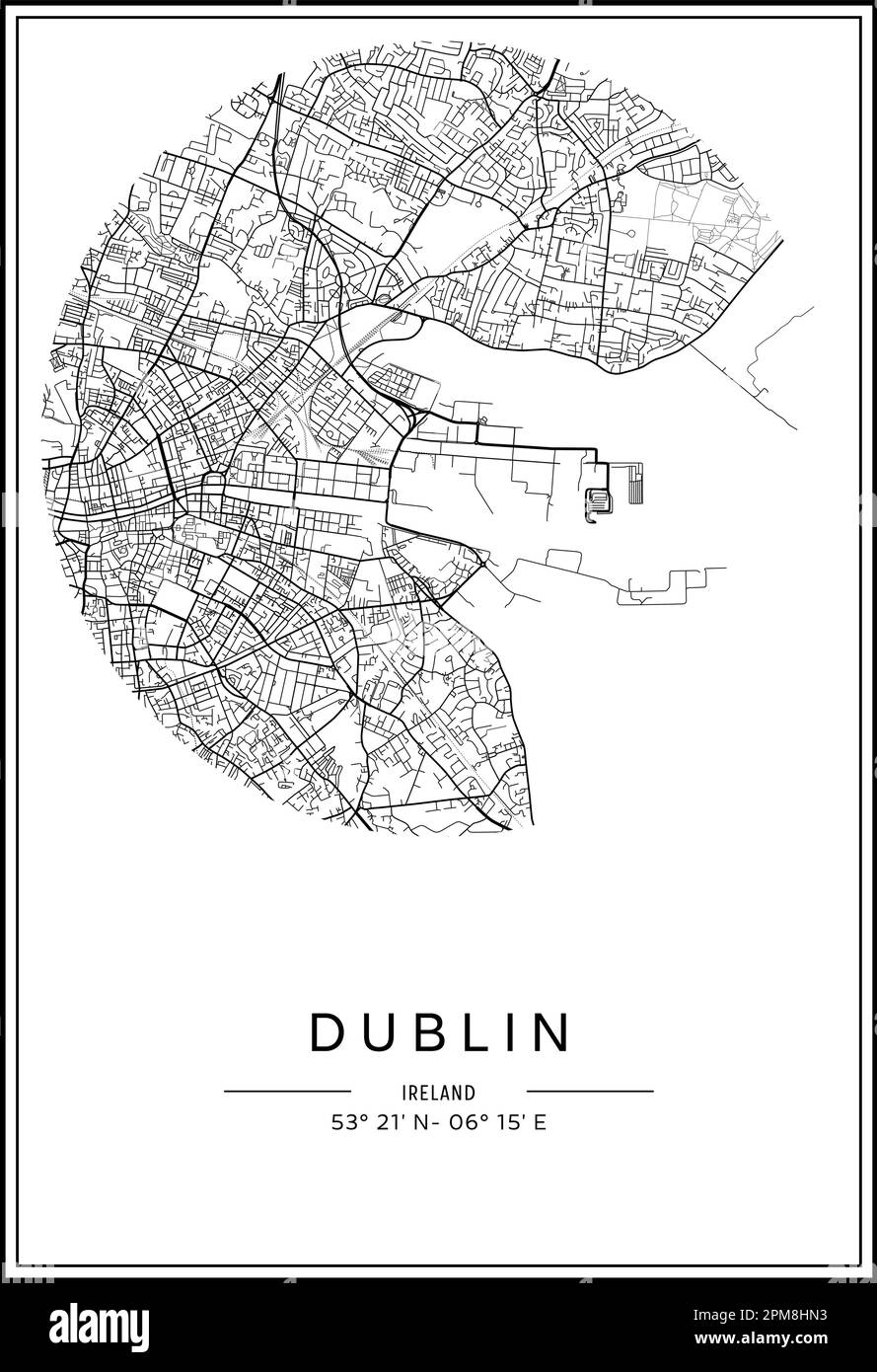 Black and white printable Dublin city map, poster design, vector ...