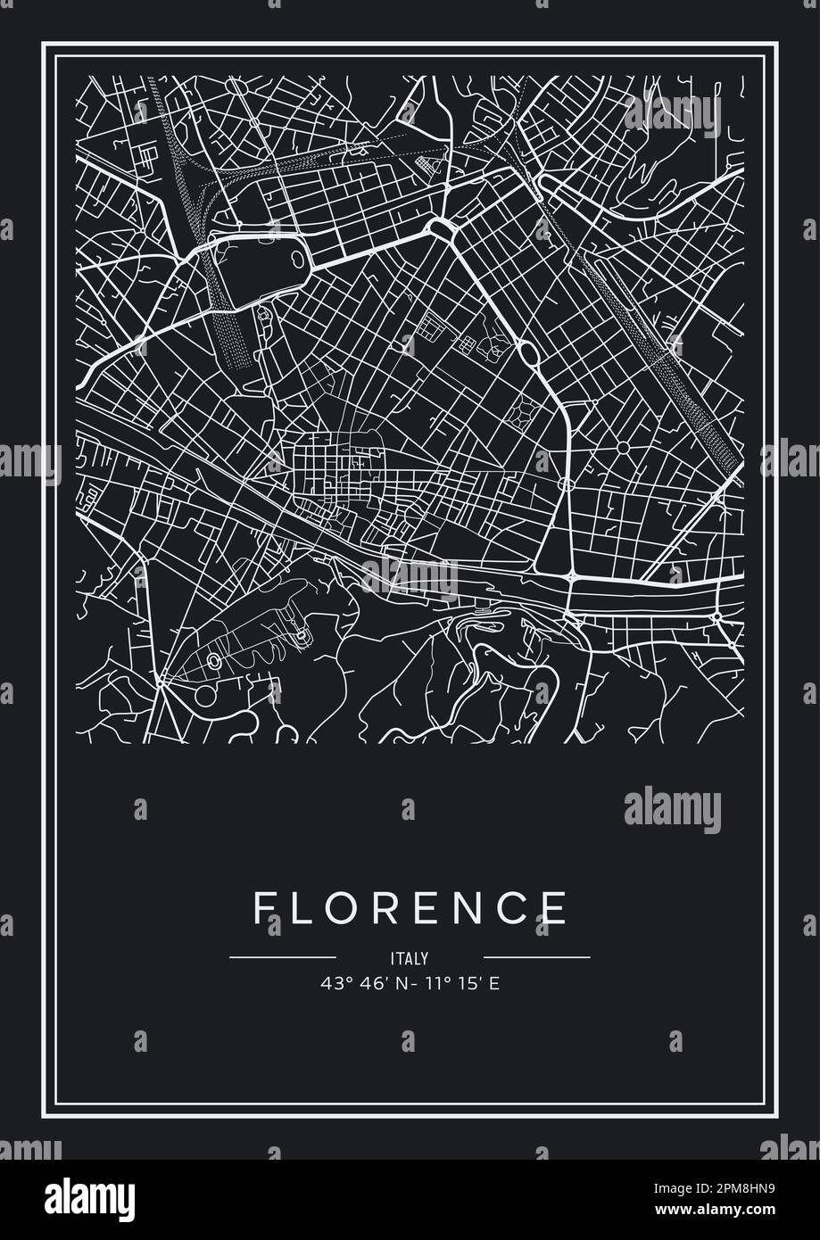 Black and white printable Florence city map, poster design, vector illistration. Stock Vector