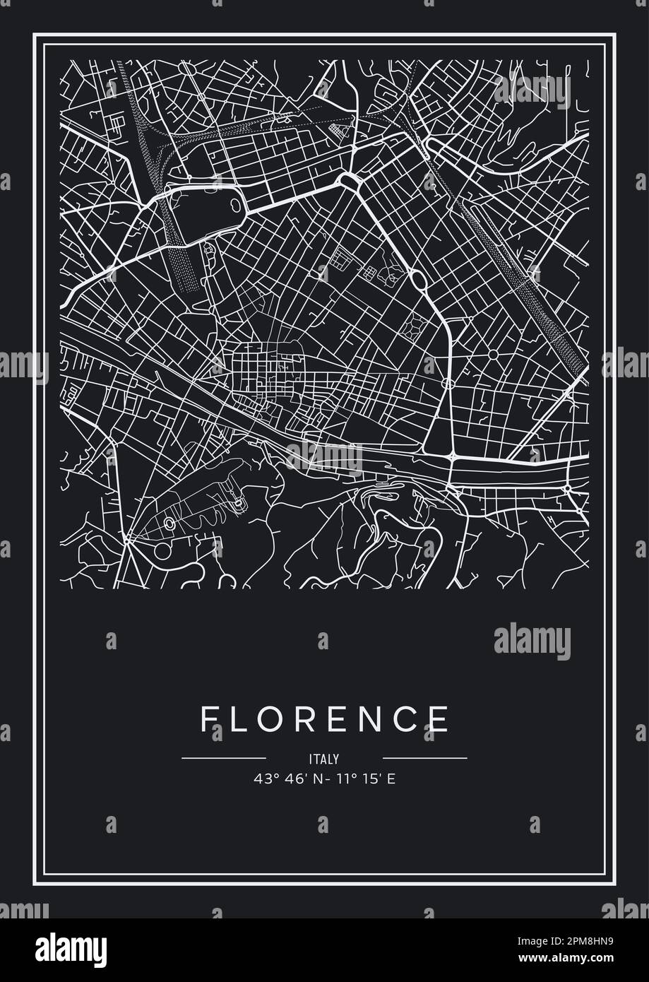 Black and white printable Florence - Black And White Printable Florence City Map Poster Design Vector Illistration 2PM8HN9