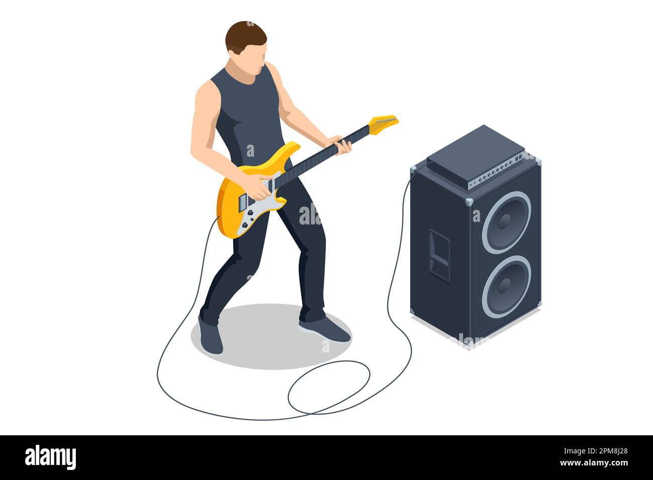 Isometric Realistic Electric Guitar. Man playing an electric guitar and