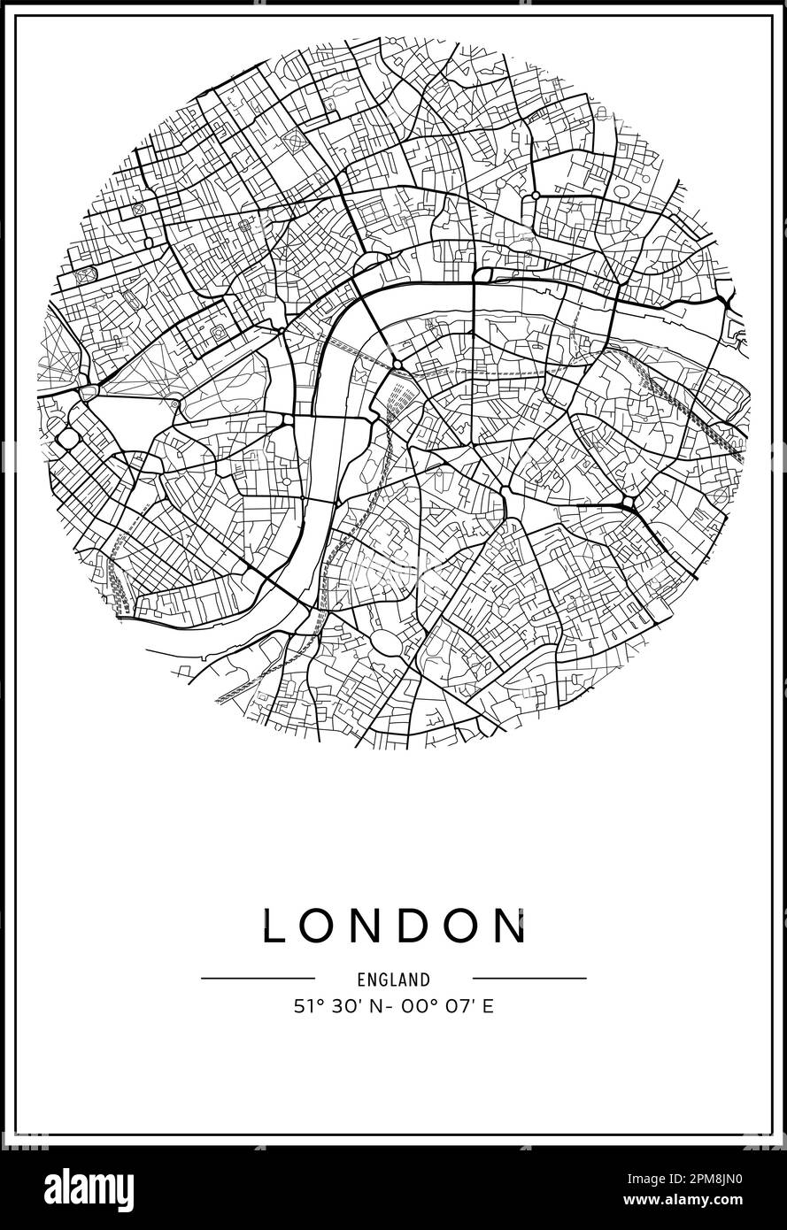 Black and white printable London city map, poster design, vector illistration. Stock Vector