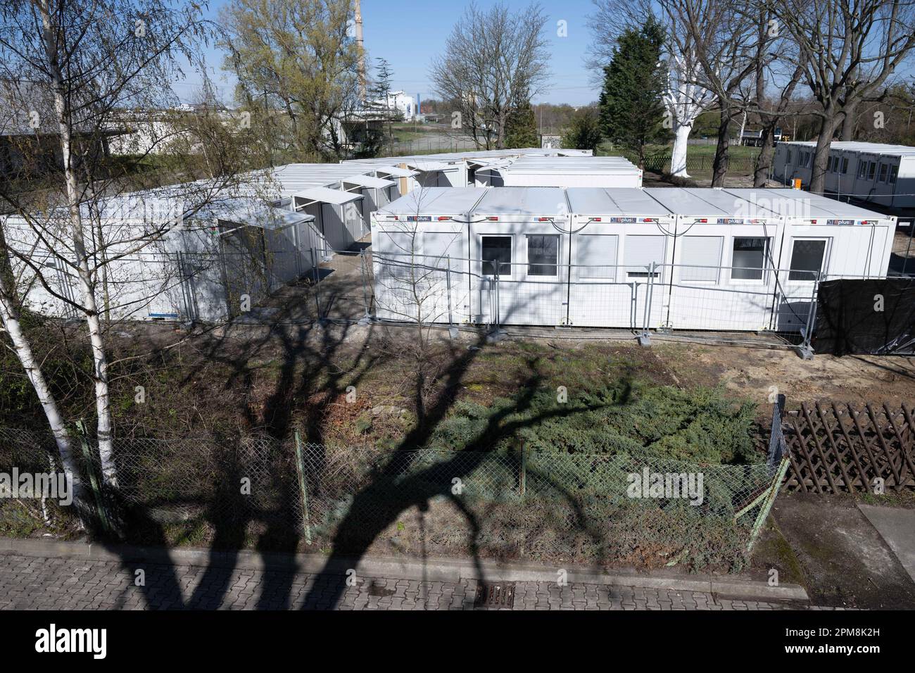 Dresden, Germany. 12th Apr, 2023. Housing containers of a refugee
