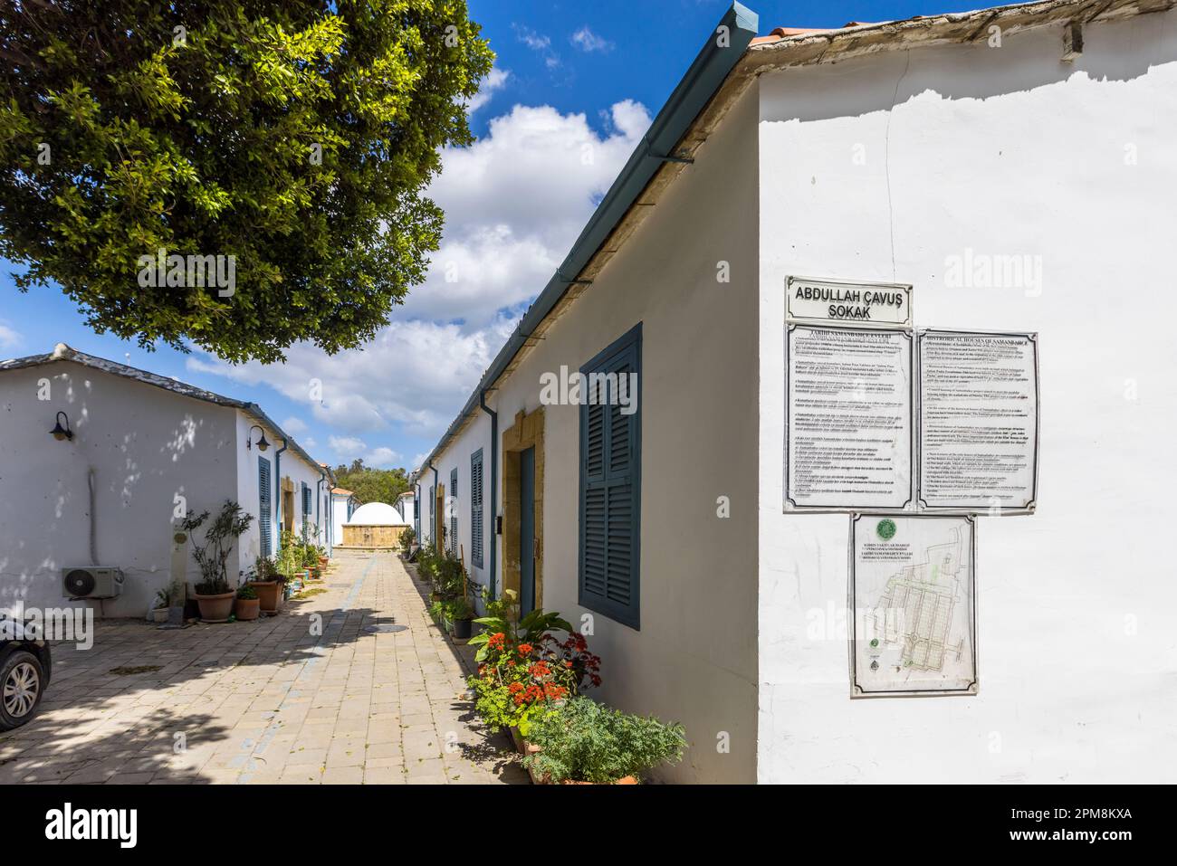 Samanbahce neighborhood. First social housing project in Cyprus. Built between 1918 and 1925 by the Saban Pasha Foundation. The complex consists of 70 houses with small courtyards. İbrahimpaşa Mahallesi, Cyprus Stock Photo