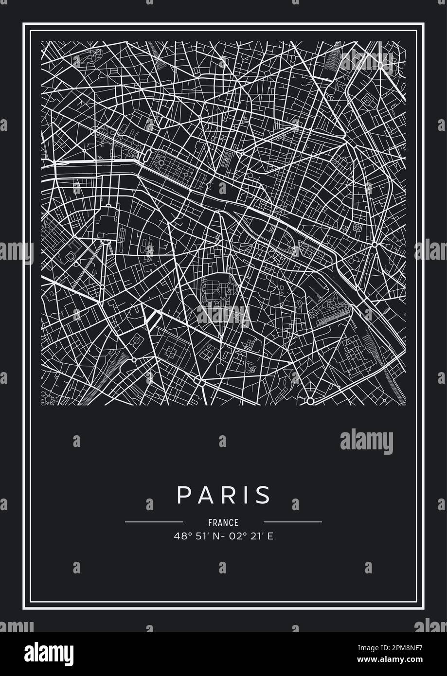Black and white printable Paris - Black And White Printable Paris City Map Poster Design Vector Illistration 2PM8NF7