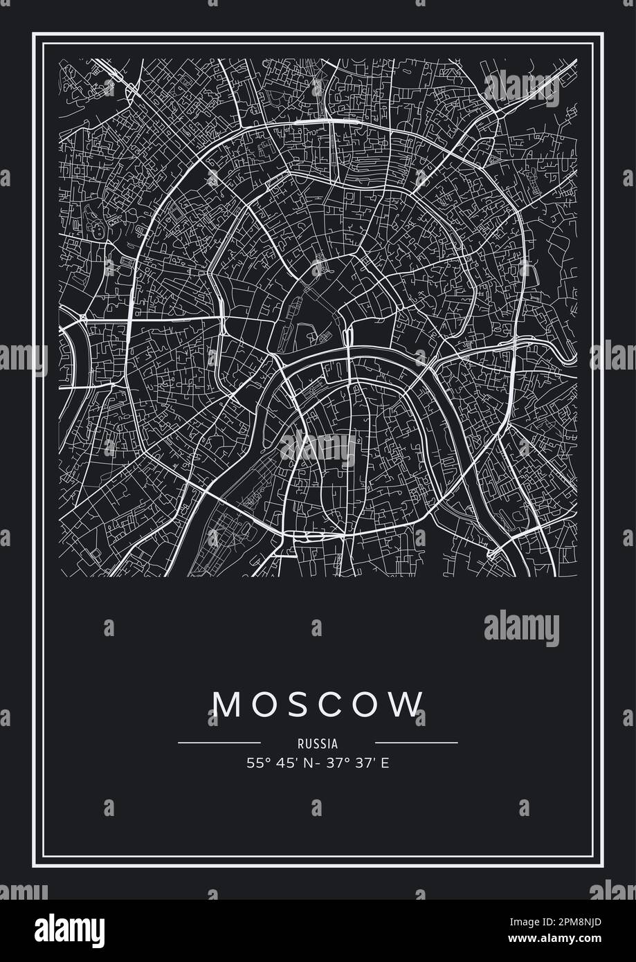 Black and white printable Moscow city map, poster design, vector illistration. Stock Vector